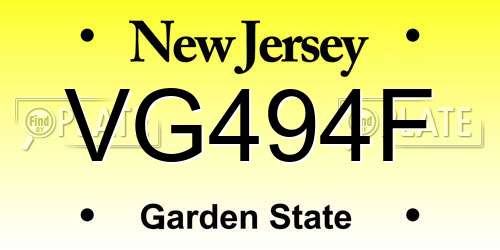 VG494F New Jersey License Plate