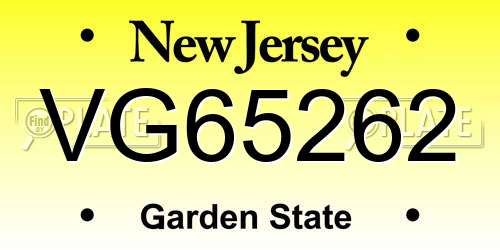 VG65262 New Jersey License Plate
