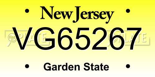 VG65267 New Jersey License Plate