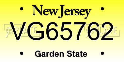 VG65762 New Jersey License Plate