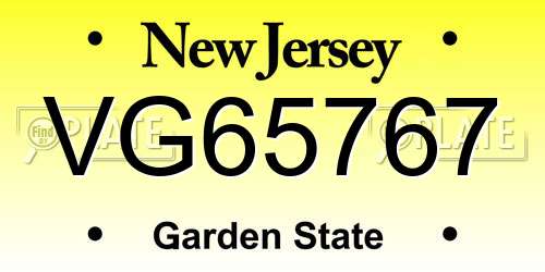 VG65767 New Jersey License Plate