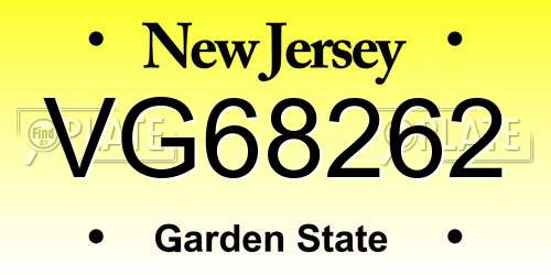 VG68262 New Jersey License Plate