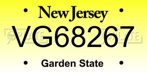 VG68267 New Jersey License Plate