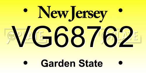 VG68762 New Jersey License Plate