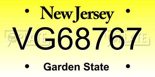 VG68767 New Jersey License Plate