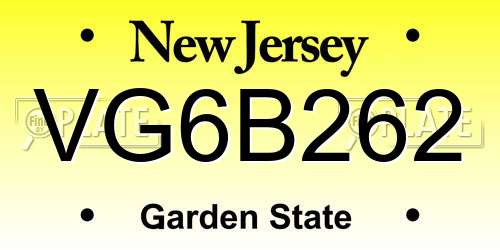 VG6B262 New Jersey License Plate