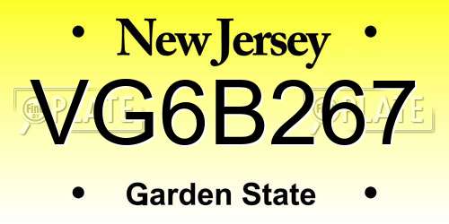 VG6B267 New Jersey License Plate