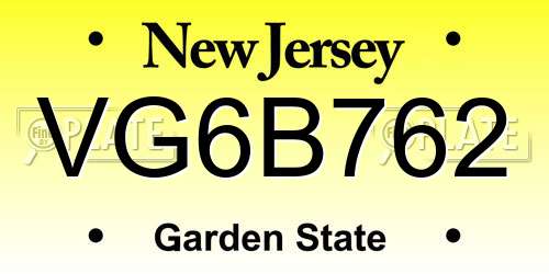 VG6B762 New Jersey License Plate