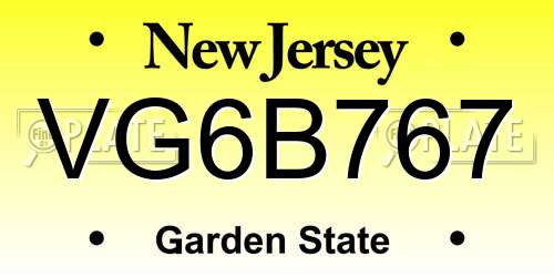 VG6B767 New Jersey License Plate
