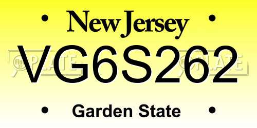 VG6S262 New Jersey License Plate