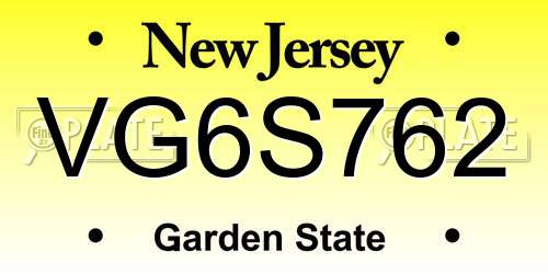 VG6S762 New Jersey License Plate