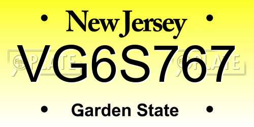 VG6S767 New Jersey License Plate