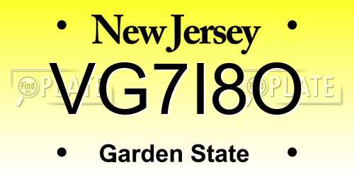 VG7I8O New Jersey License Plate