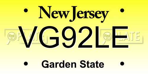 VG92LE New Jersey License Plate