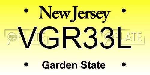 VGR33L New Jersey License Plate