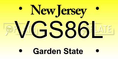 VGS86L New Jersey License Plate