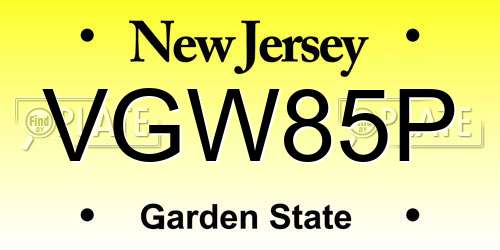 VGW85P New Jersey License Plate
