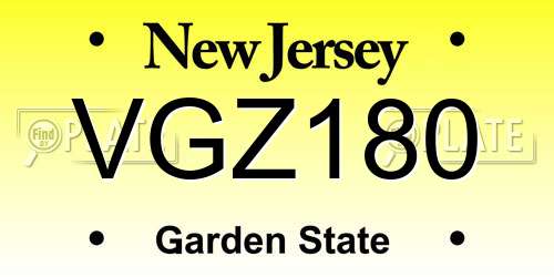 VGZ180 New Jersey License Plate