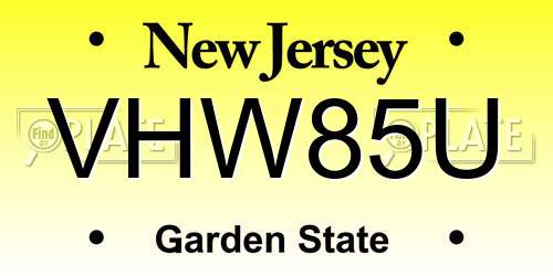 VHW85U New Jersey License Plate