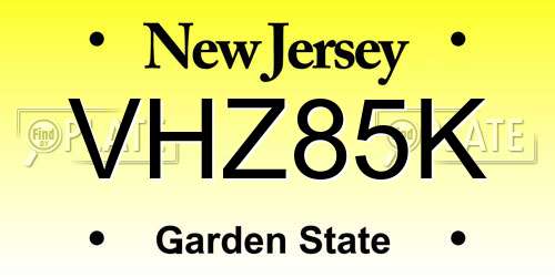 VHZ85K New Jersey License Plate