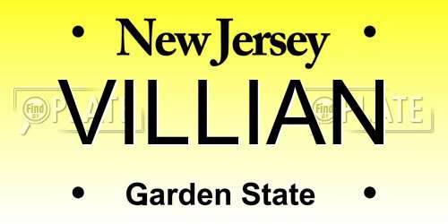 VILLIAN New Jersey License Plate