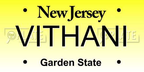 VITHANI New Jersey License Plate
