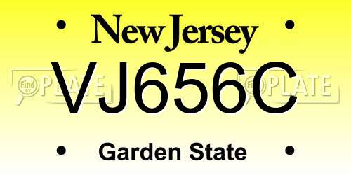 VJ656C New Jersey License Plate