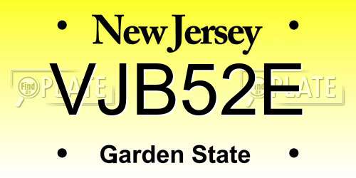 VJB52E New Jersey License Plate