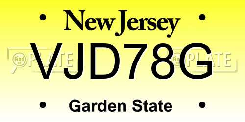 VJD78G New Jersey License Plate