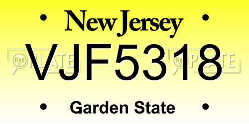 VJF5318 New Jersey License Plate