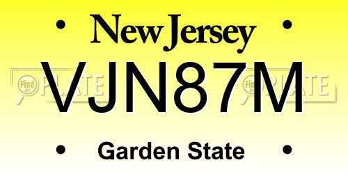 VJN87M New Jersey License Plate