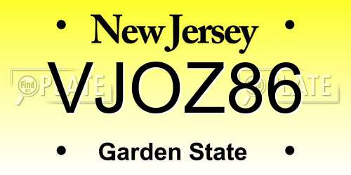 VJOZ86 New Jersey License Plate