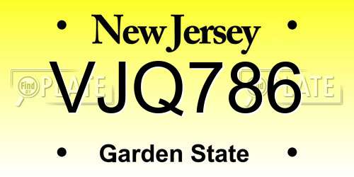 VJQ786 New Jersey License Plate