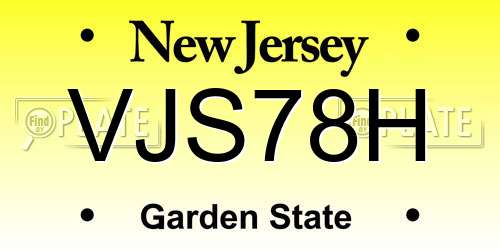 VJS78H New Jersey License Plate