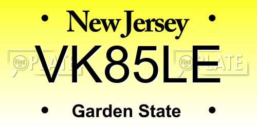 VK85LE New Jersey License Plate