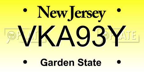 VKA93Y New Jersey License Plate