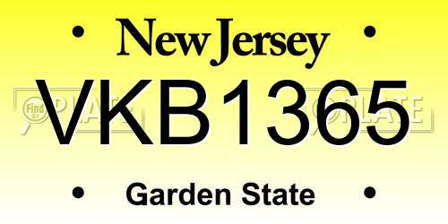VKB1365 New Jersey License Plate