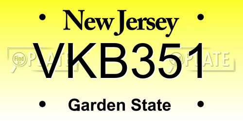 VKB351 New Jersey License Plate
