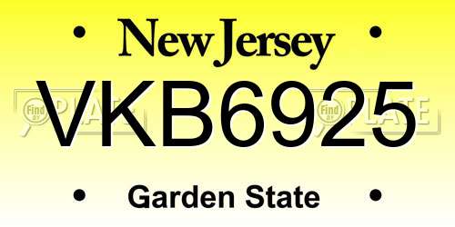 VKB6925 New Jersey License Plate