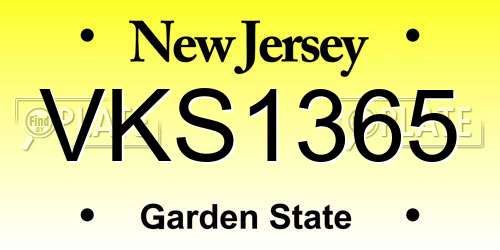 VKS1365 New Jersey License Plate