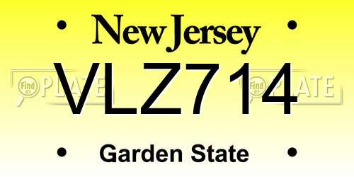 VLZ714 New Jersey License Plate