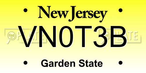 VN0T3B New Jersey License Plate