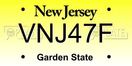 VNJ47F New Jersey License Plate