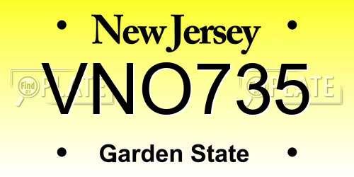 VNO735 New Jersey License Plate