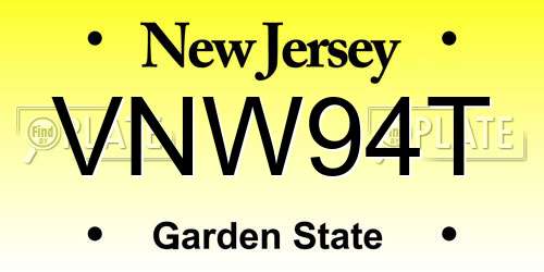 VNW94T New Jersey License Plate