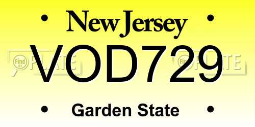 VOD729 New Jersey License Plate