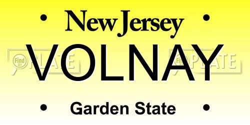 VOLNAY New Jersey License Plate