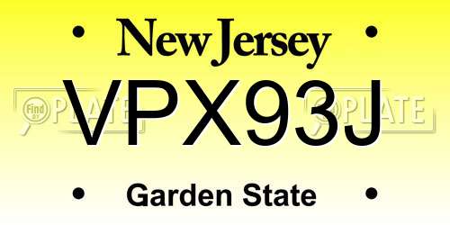 VPX93J New Jersey License Plate
