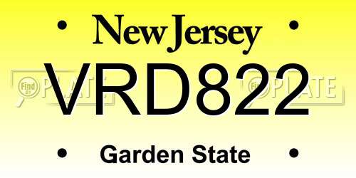 VRD822 New Jersey License Plate