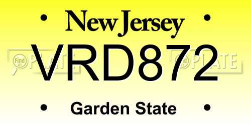 VRD872 New Jersey License Plate